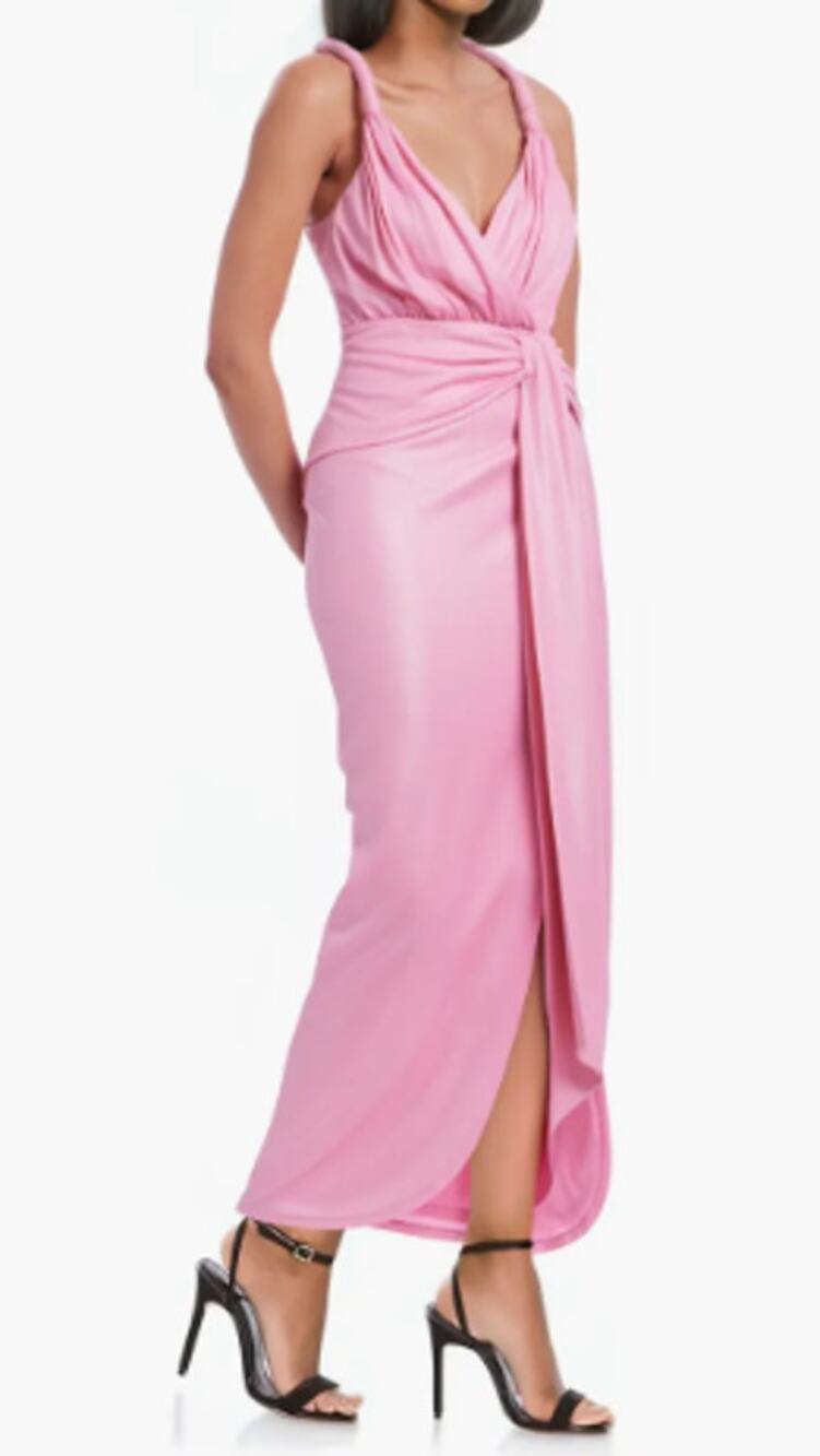 Badgley Mischka Size 10 Pink Side Drape Twisted Strap Midi Dress w Slit